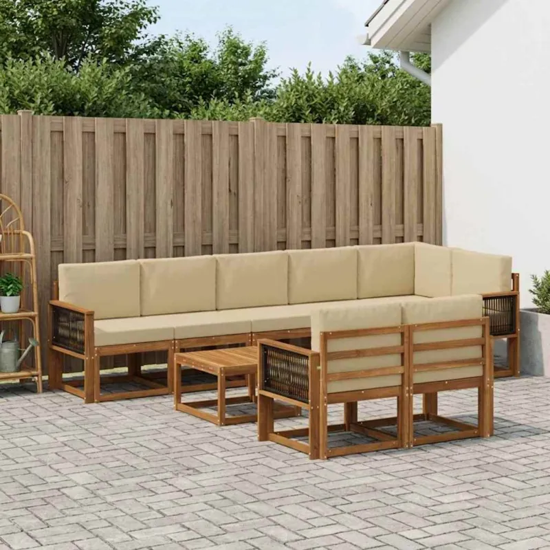 Lauko sofos komplektas 9 pcs Natūralus ir bežinis Poliesteris