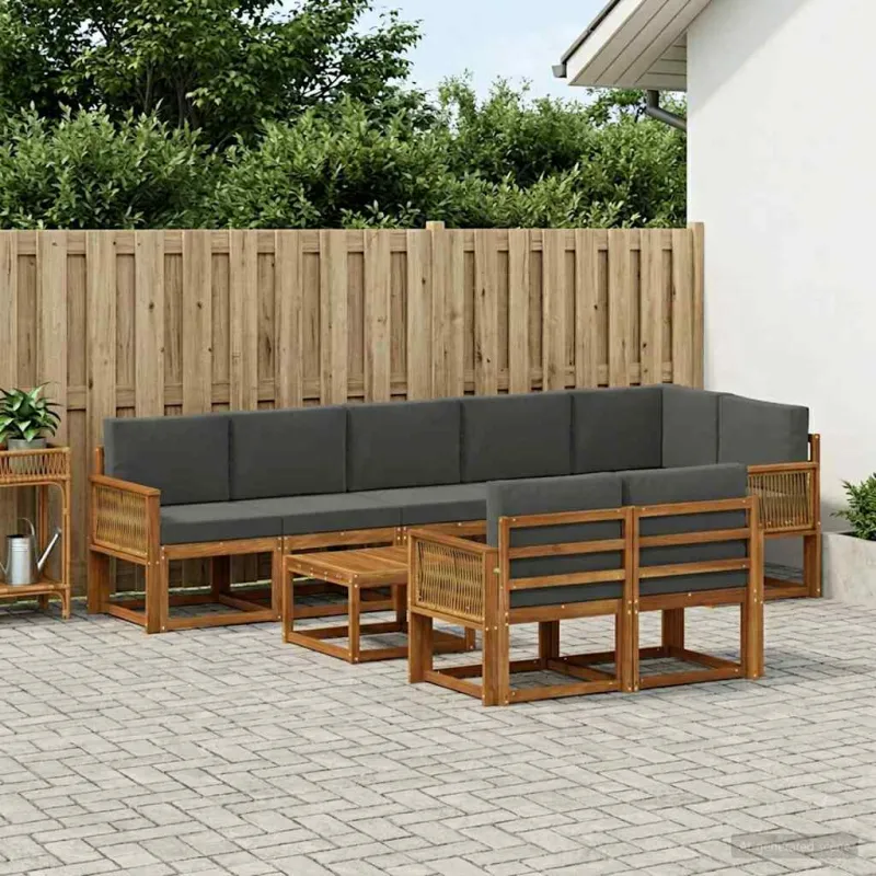 Lauko sofos komplektas su pagalve 9 pcs Natūralus ir antracitas