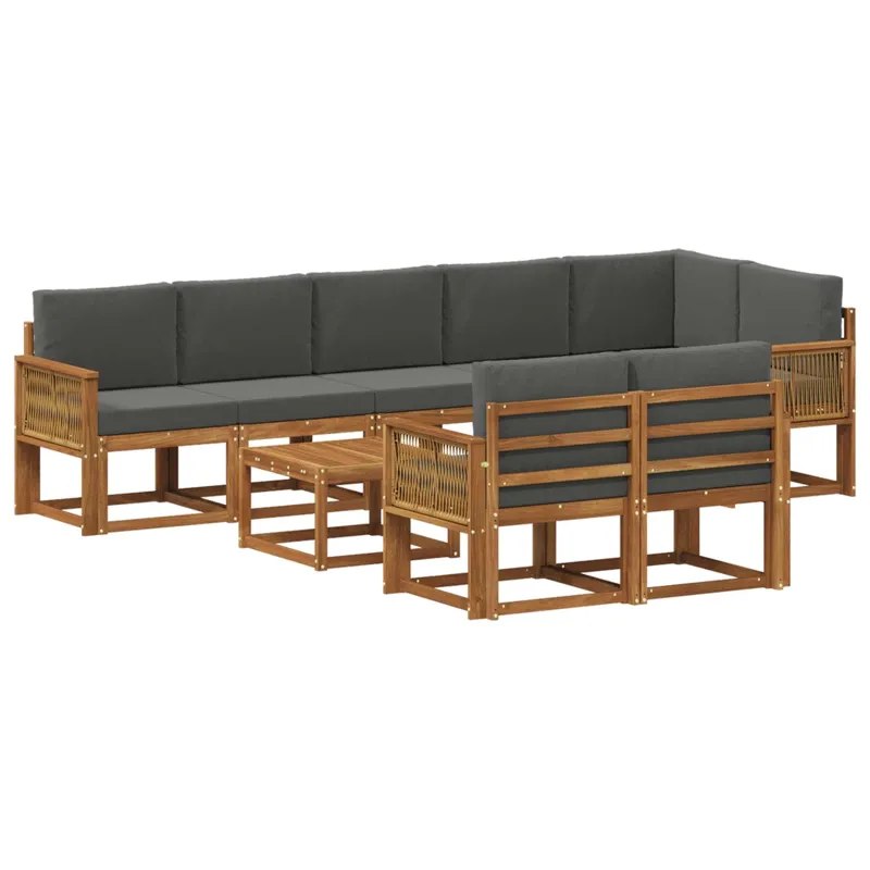 Lauko sofos komplektas su pagalve 9 pcs Natūralus ir antracitas