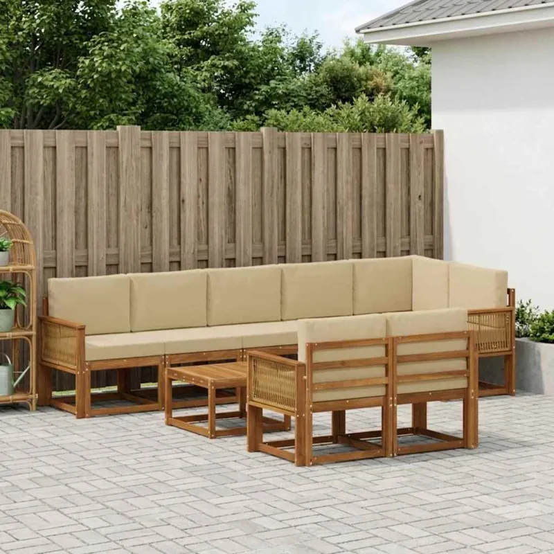 Lauko sofos komplektas 9 pcs Natūralus ir bežinis Poliesteris