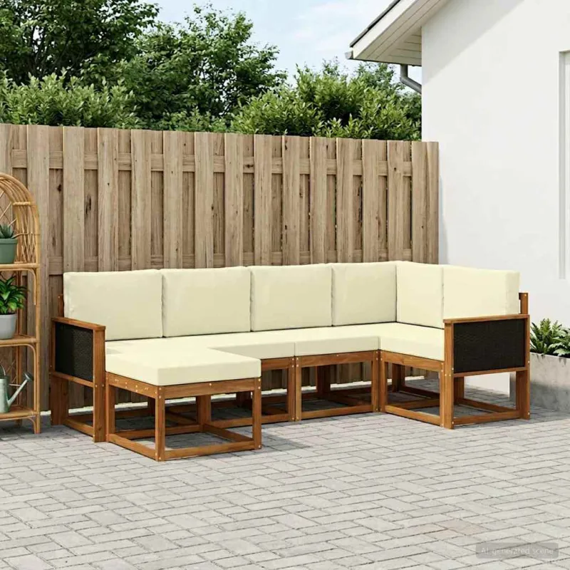 Lauko sofos komplektas 6 pcs Natūralus ir grietinėlė