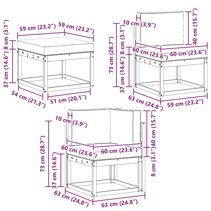 Lauko sofos komplektas 6 pcs Natūralus ir grietinėlė