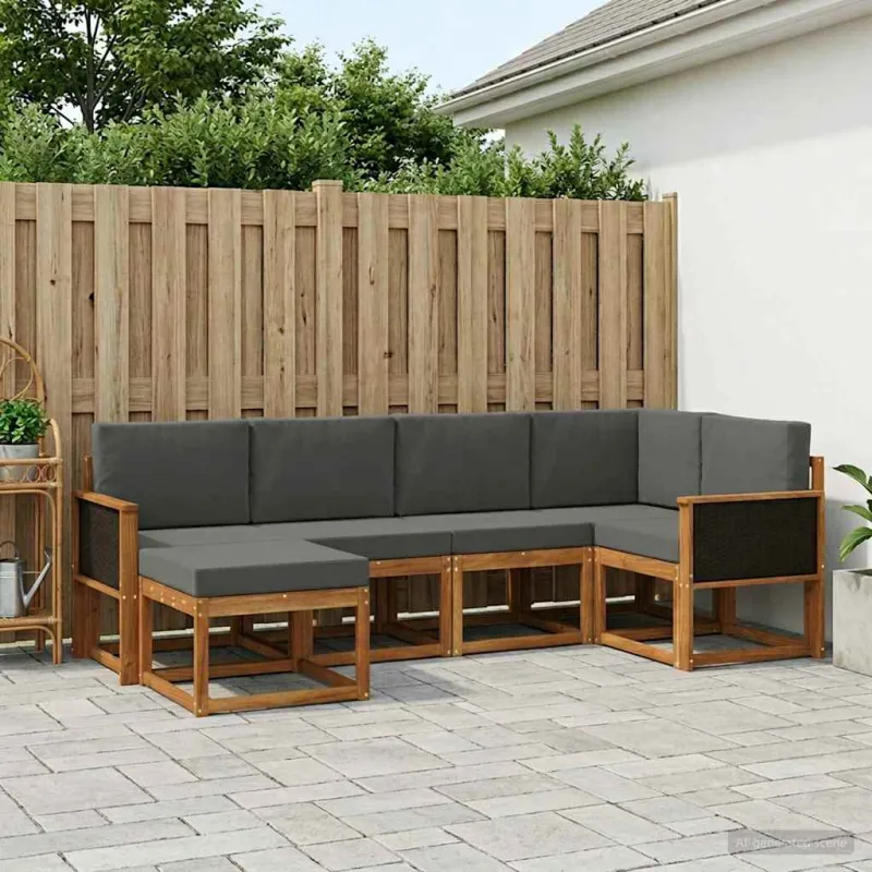Lauko sofos komplektas 6 pcs Natūralus ir antracitas