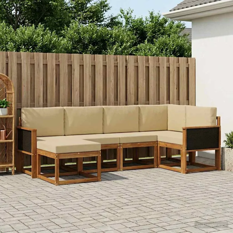 Lauko sofos komplektas 6 pcs Natūralus ir bežinis