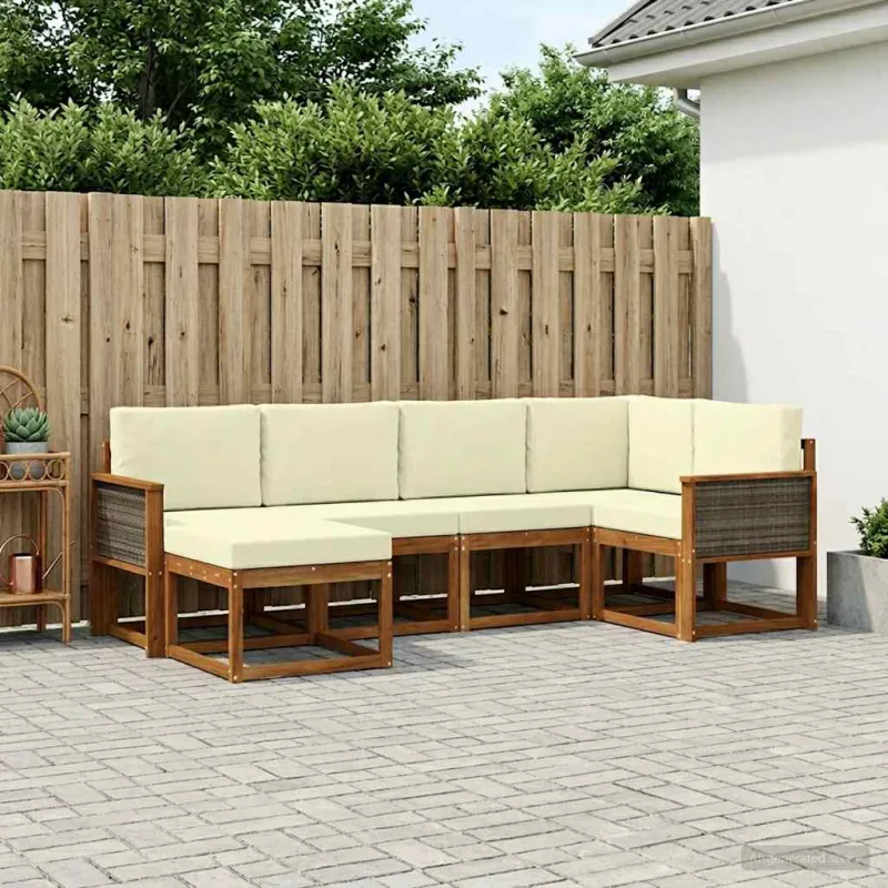 Lauko sofos komplektas su pagalve 6 pcs Natūralus ir grietinėlė