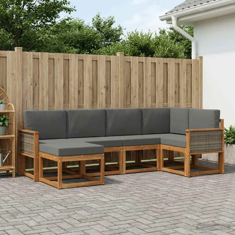 Lauko sofos komplektas su pagalve 6 pcs Natūralus ir antracitas