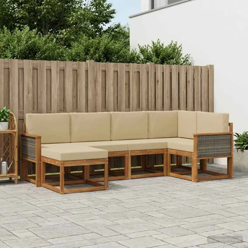 Lauko sofos komplektas 6 pcs Natūralus ir bežinis Poliesteris