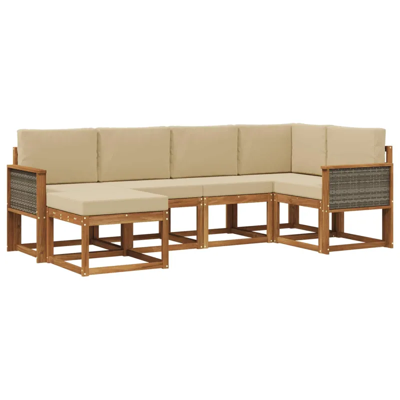 Lauko sofos komplektas 6 pcs Natūralus ir bežinis Poliesteris