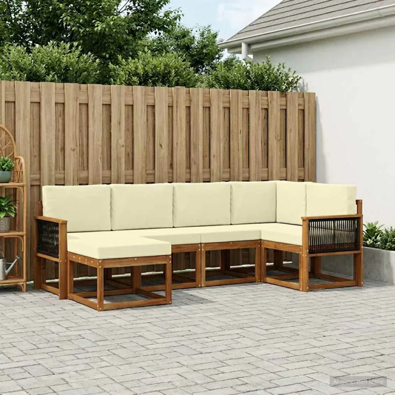 Lauko sofos komplektas 6 pcs Natūralus ir grietinėlė