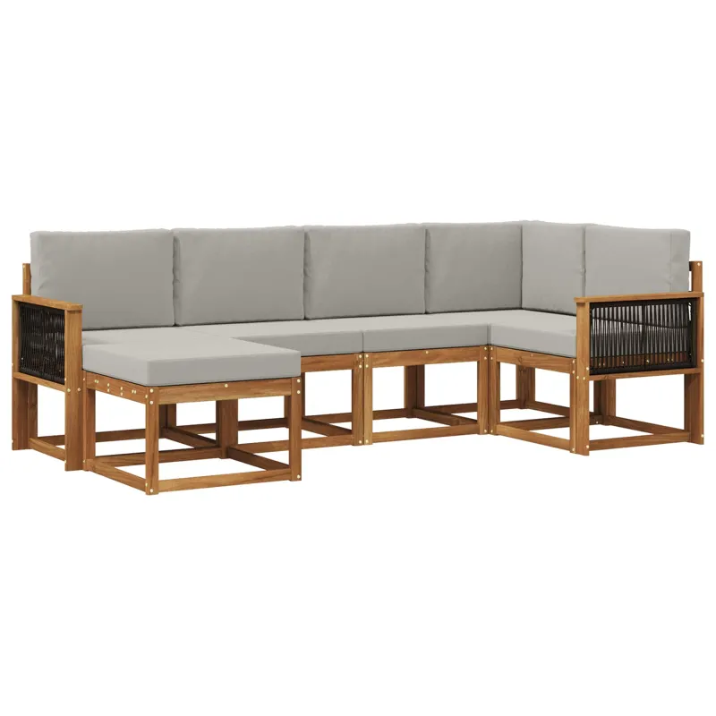 Lauko sofos komplektas 6 pcs Natūrali ir šviesiai pilka