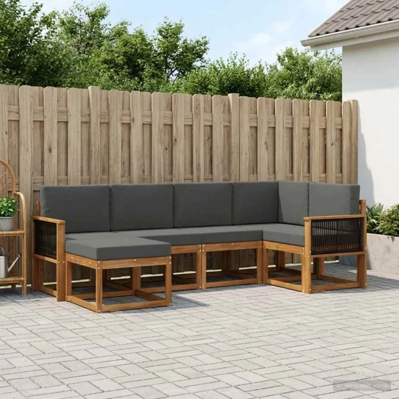 Lauko sofos komplektas 6 pcs Natūralus ir antracitas