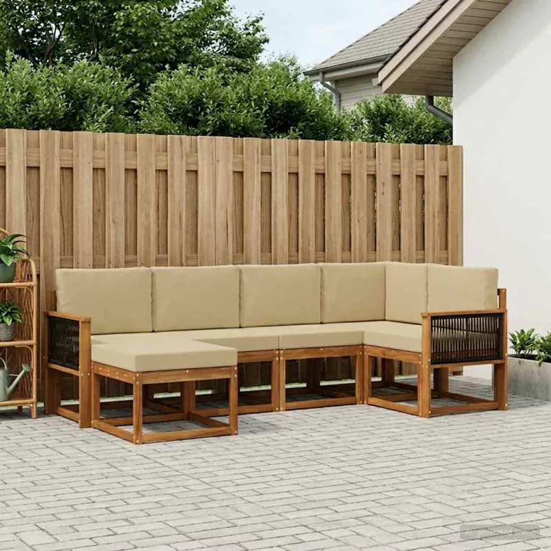 Lauko sofos komplektas 6 pcs Natūralus ir bežinis