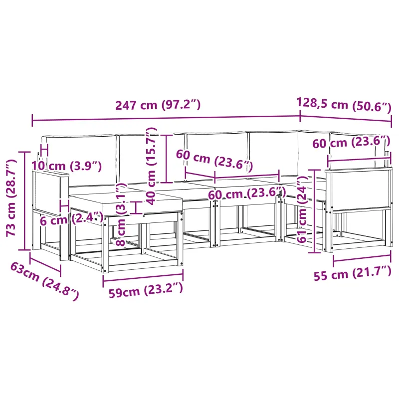 Lauko sofos komplektas 6 pcs Natūralus ir bežinis