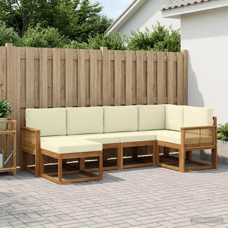 Lauko sofos komplektas su pagalve 6 pcs Natūralus ir grietinėlė