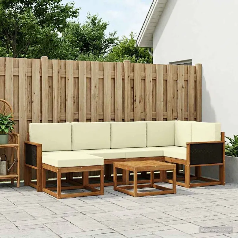 Lauko sofos komplektas su pagalve 7 pcs Natūralus ir grietinėlė