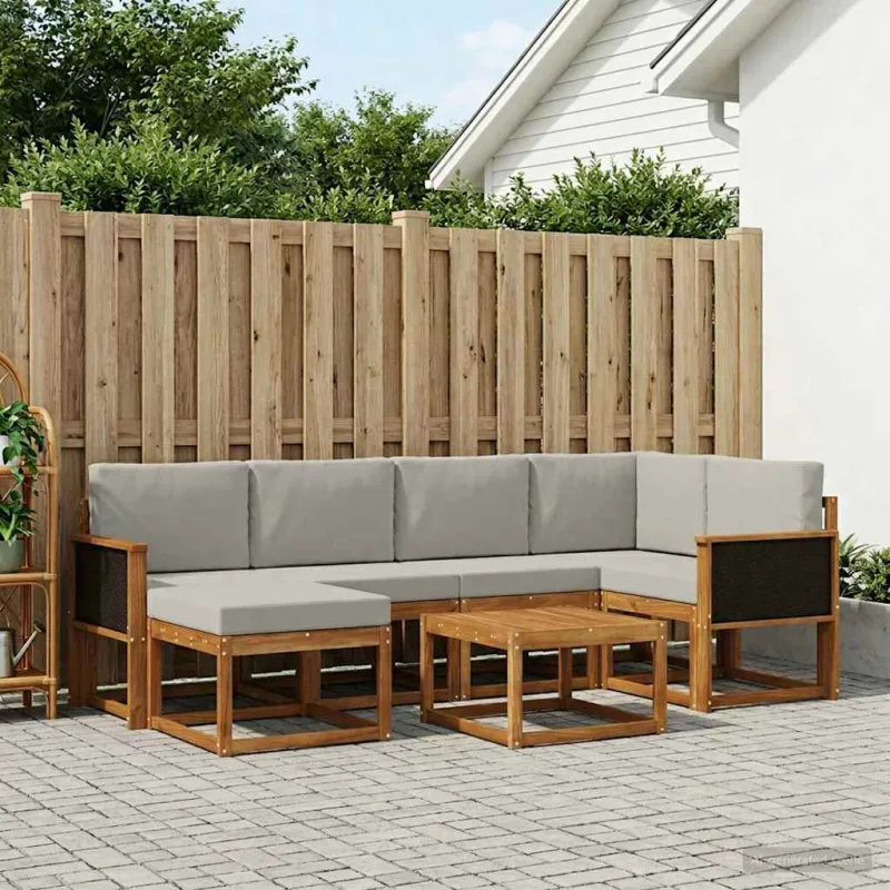 Lauko sofos komplektas 7 pcs Natūrali ir šviesiai pilka