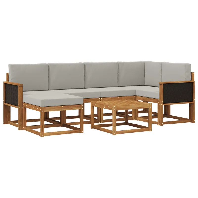 Lauko sofos komplektas 7 pcs Natūrali ir šviesiai pilka