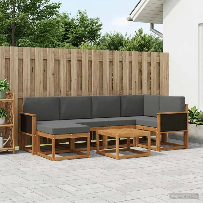 Lauko sofos komplektas su pagalve 7 pcs Natūralus ir antracitas