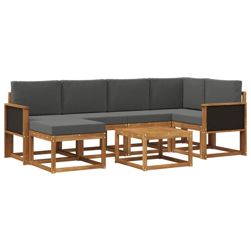 Lauko sofos komplektas su pagalve 7 pcs Natūralus ir antracitas