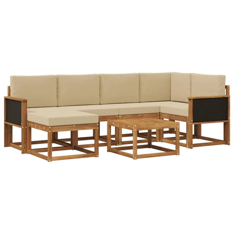 Lauko sofos komplektas su pagalve 7 pcs Natūralus ir bežinis