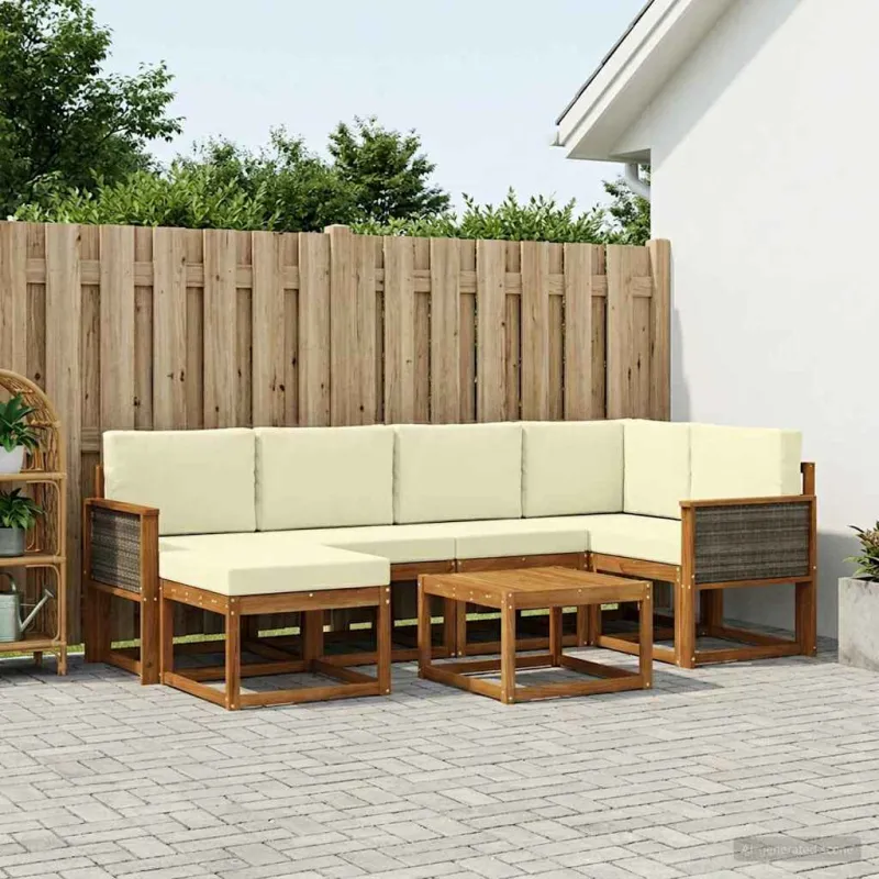 Lauko sofos komplektas su pagalve 7 pcs Natūralus ir grietinėlė
