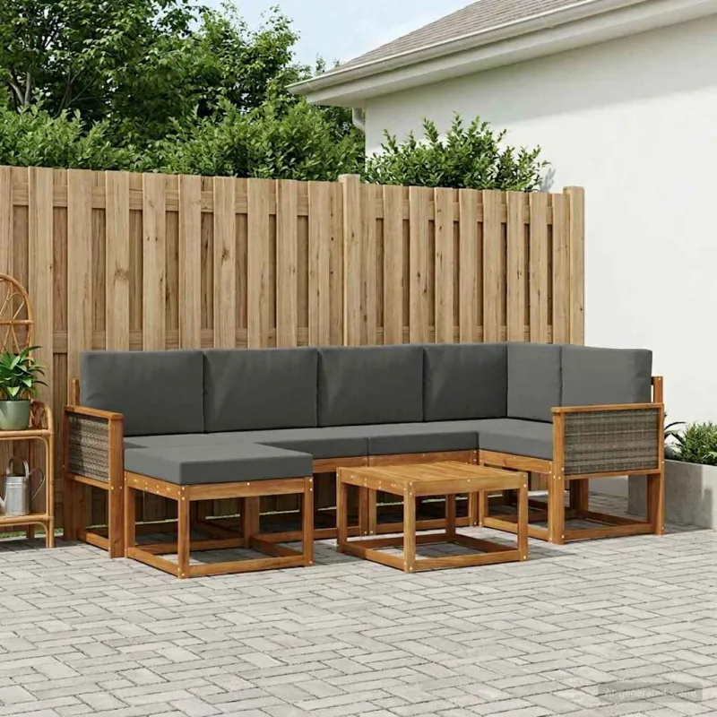 Lauko sofos komplektas su pagalve 7 pcs Natūralus ir antracitas