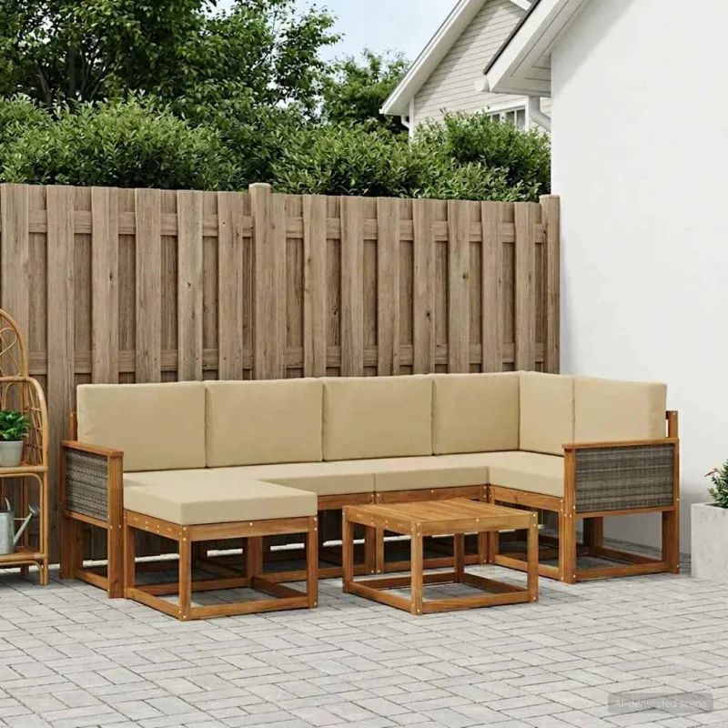 Lauko sofos komplektas su pagalve 7 pcs Natūralus ir bežinis
