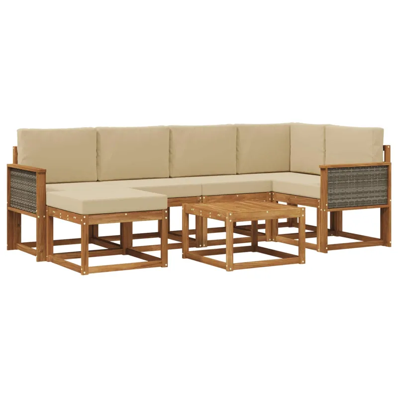 Lauko sofos komplektas su pagalve 7 pcs Natūralus ir bežinis