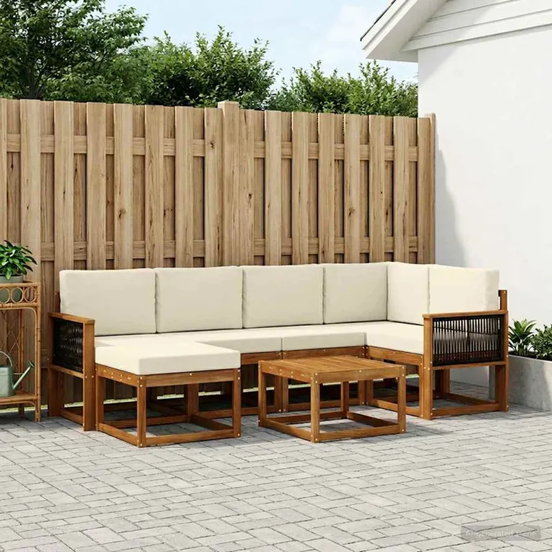 Lauko sofos komplektas su pagalve 7 pcs Natūralus ir grietinėlė