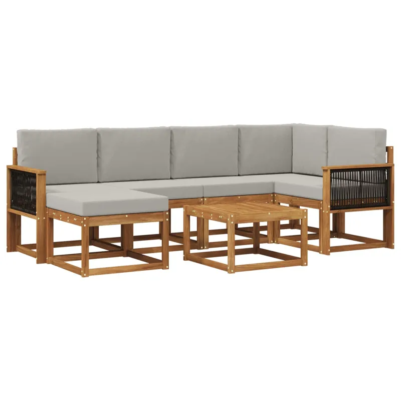 Lauko sofos komplektas 7 pcs Natūrali ir šviesiai pilka