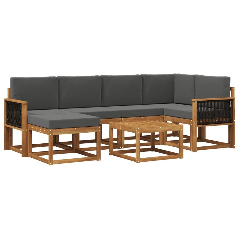 Lauko sofos komplektas su pagalve 7 pcs Natūralus ir antracitas