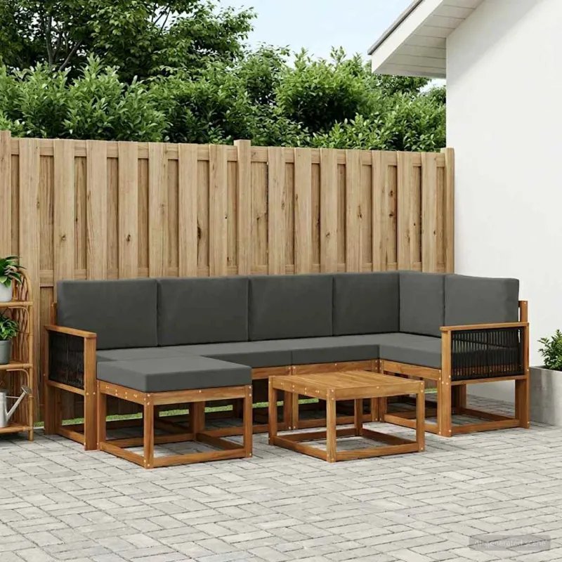 Lauko sofos komplektas su pagalve 7 pcs Natūralus ir antracitas