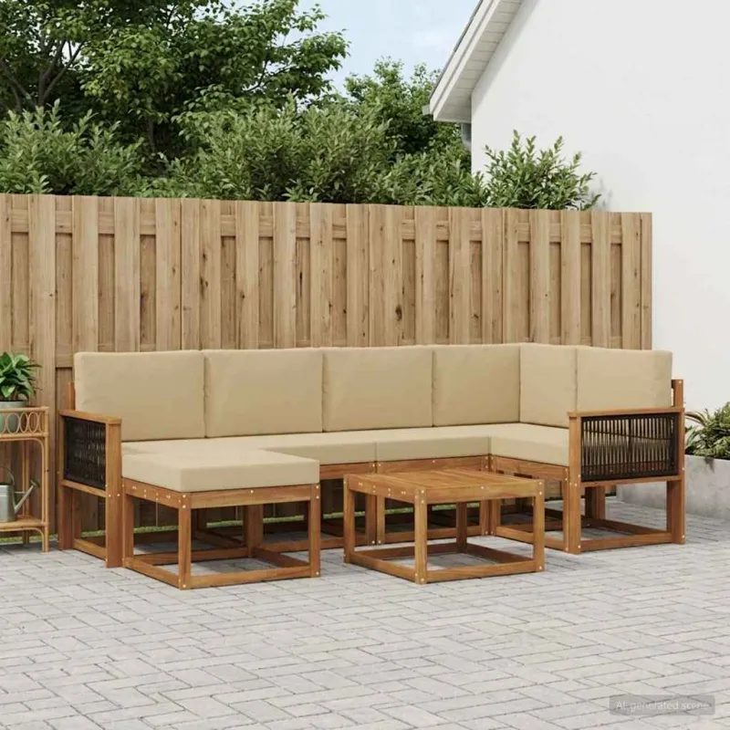 Lauko sofos komplektas su pagalve 7 pcs Natūralus ir bežinis
