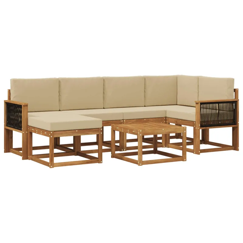 Lauko sofos komplektas su pagalve 7 pcs Natūralus ir bežinis