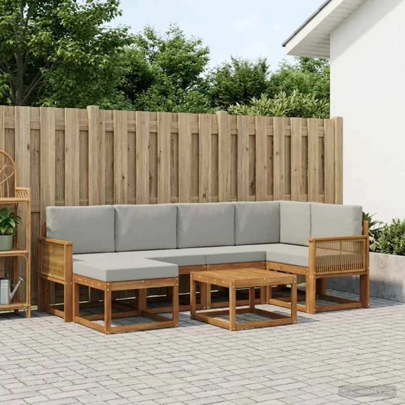 Lauko sofos komplektas 7 pcs Natūrali ir šviesiai pilka