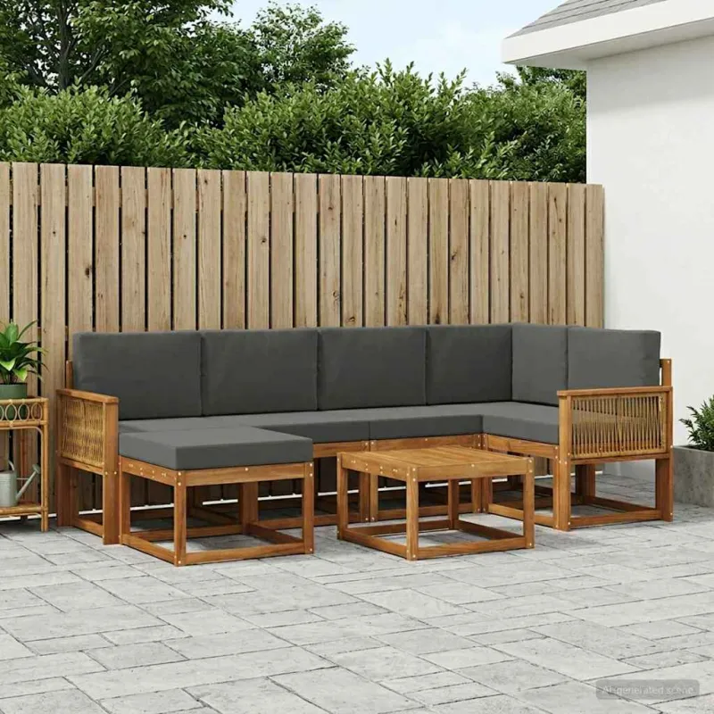 Lauko sofos komplektas su pagalve 7 pcs Natūralus ir antracitas