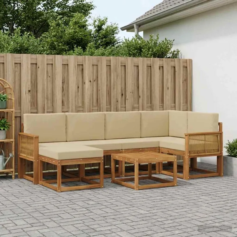 Lauko sofos komplektas su pagalve 7 pcs Natūralus ir bežinis