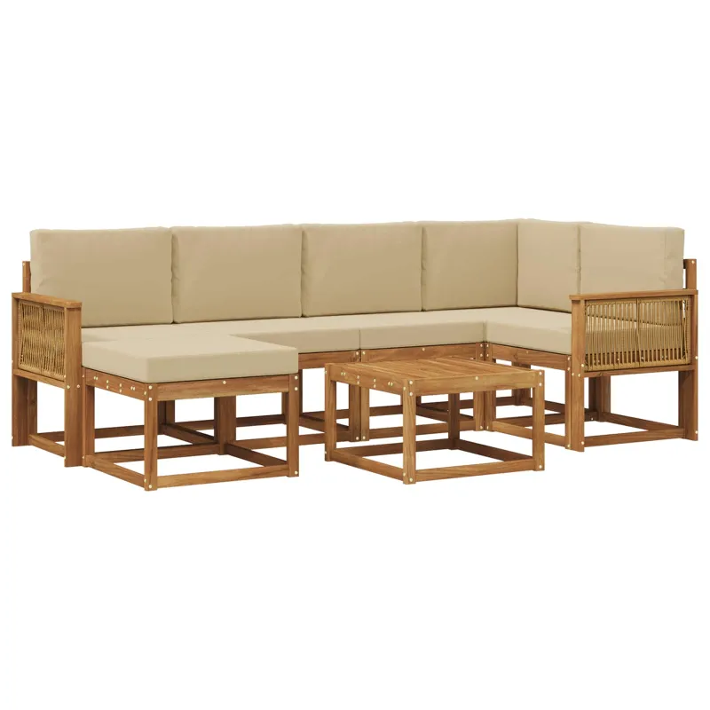 Lauko sofos komplektas su pagalve 7 pcs Natūralus ir bežinis