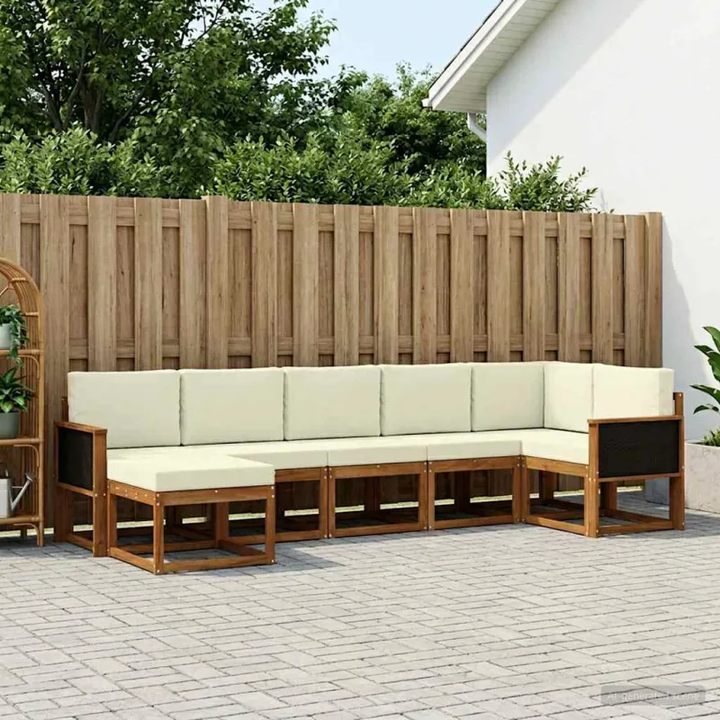 Lauko sofos komplektas su pagalve 7 pcs Natūralus ir grietinėlė