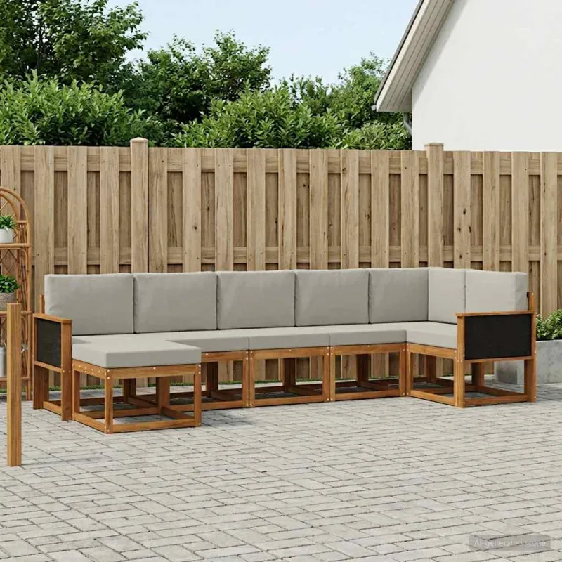 Lauko sofos komplektas 7 pcs Natūrali ir šviesiai pilka