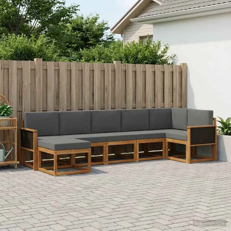 Lauko sofos komplektas su pagalve 7 pcs Natūralus ir antracitas