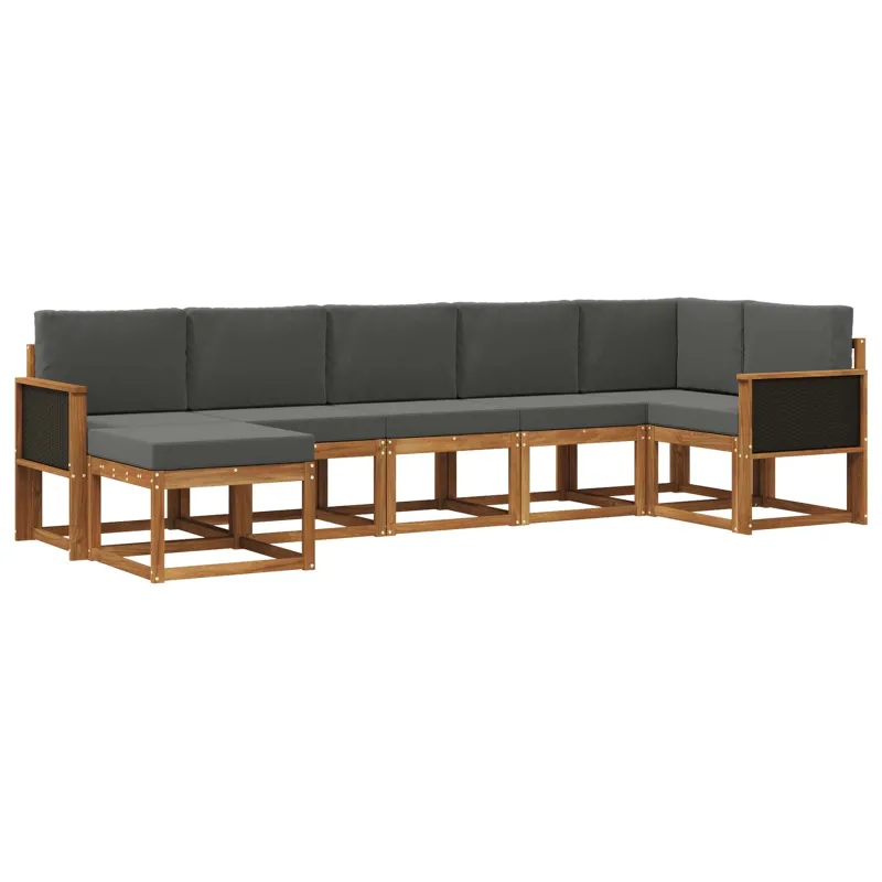 Lauko sofos komplektas su pagalve 7 pcs Natūralus ir antracitas