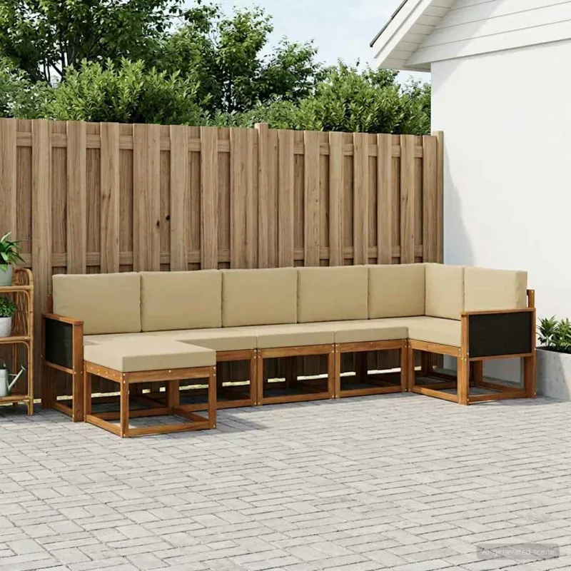 Lauko sofos komplektas 7 pcs Natūralus ir bežinis Poliesteris