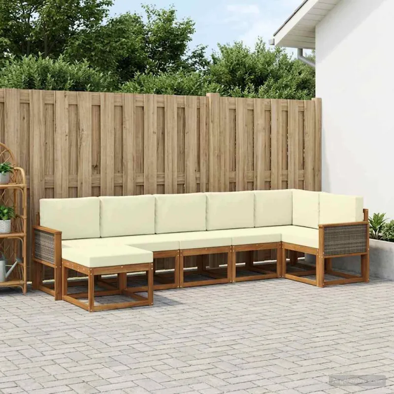 Lauko sofos komplektas su pagalve 7 pcs Natūralus ir grietinėlė
