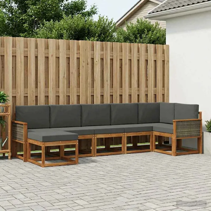 Lauko sofos komplektas su pagalve 7 pcs Natūralus ir antracitas