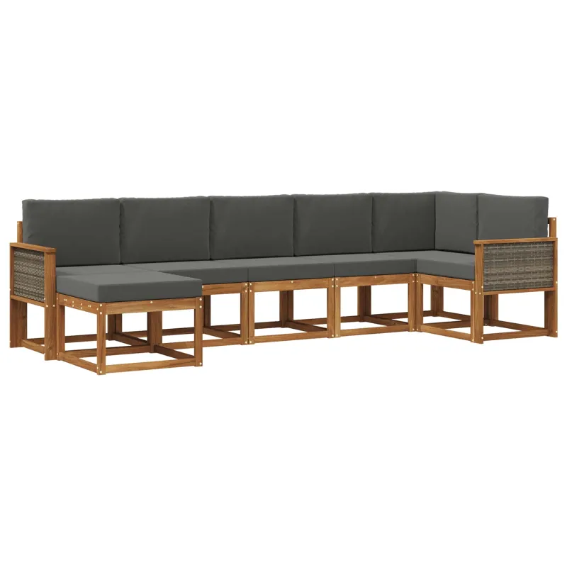 Lauko sofos komplektas su pagalve 7 pcs Natūralus ir antracitas