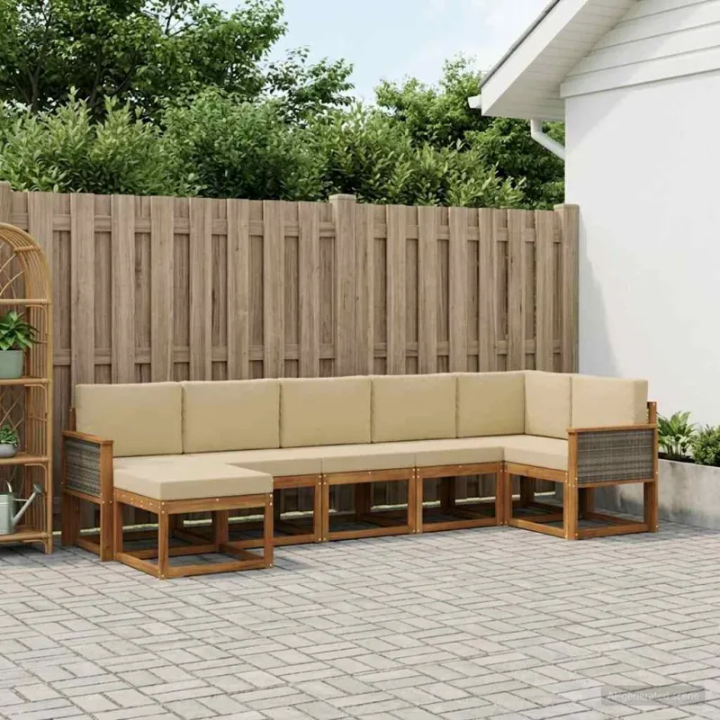 Lauko sofos komplektas 7 pcs Natūralus ir bežinis Poliesteris