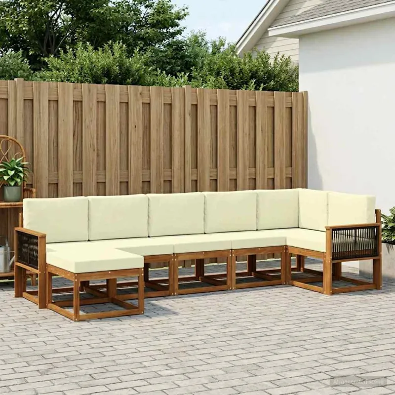Lauko sofos komplektas su pagalve 7 pcs Natūralus ir grietinėlė