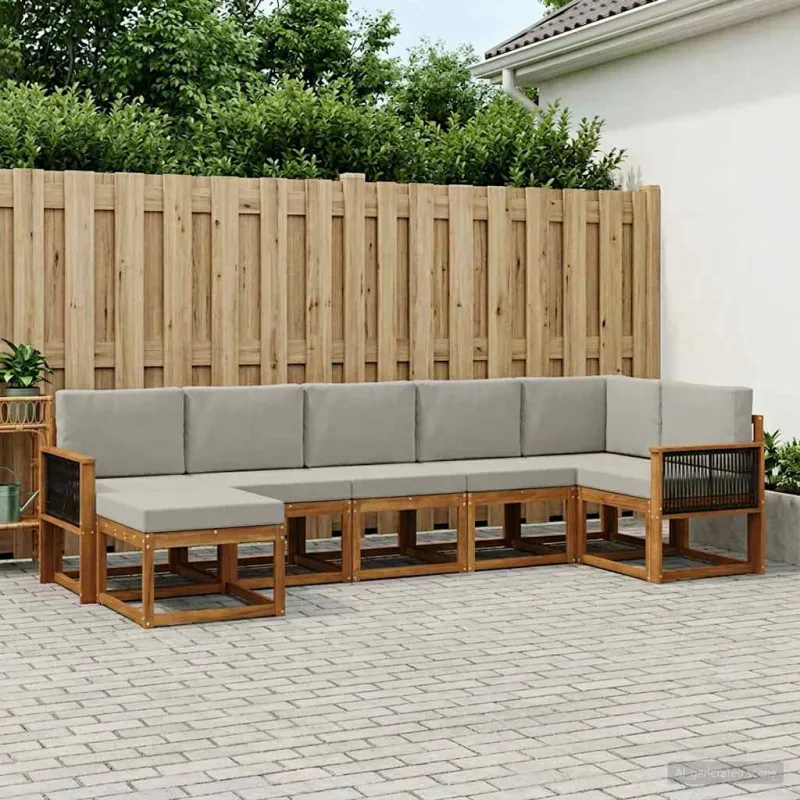 Lauko sofos komplektas 7 pcs Natūrali ir šviesiai pilka