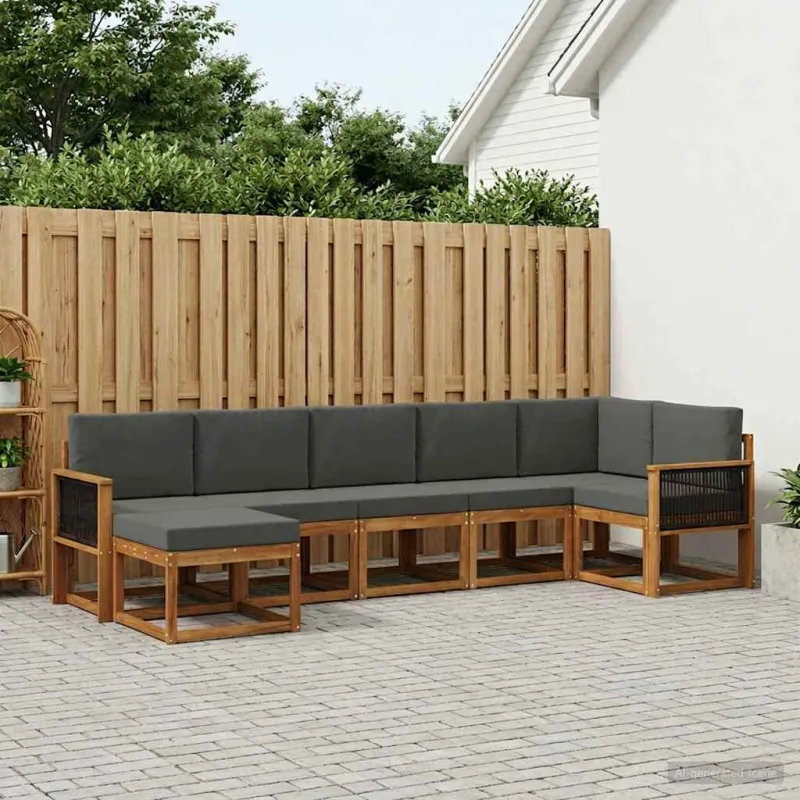 Lauko sofos komplektas su pagalve 7 pcs Natūralus ir antracitas
